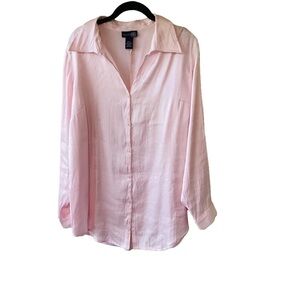 Venezia Y2K Pink Long Sleeve Notched Collar Shirt 14/16 Fairycore Shiny